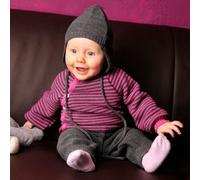 Reiff Baby-Schlüttli aus Bio-Merinowolle - kuschelige Strickjacke mit Knöpfen - Größe 74-80 - Farbe Marine/Apfel