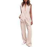 REINNAT Ärmellose Anzugweste und Hose mit weitem Bein für Damen, Business-Casual-Blazer-Set, aprikose, S