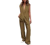 REINNAT Ärmellose Anzugweste und Hose mit weitem Bein für Damen, Business-Casual-Blazer-Set, armee-grün, XL