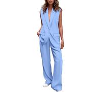 REINNAT Ärmellose Anzugweste und Hose mit weitem Bein für Damen, Business-Casual-Blazer-Set, hellblau, M