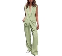 REINNAT Ärmellose Anzugweste und Hose mit weitem Bein für Damen, Business-Casual-Blazer-Set, lichtgrün, XL