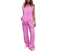 REINNAT Ärmellose Anzugweste und Hose mit weitem Bein für Damen, Business-Casual-Blazer-Set, rose, S