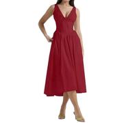 REINNAT Emmelina Baumwoll-Korsett-Sommerkleid, Sommer, V-Ausschnitt, rückenfreies Kleid, Schnürung, fließendes Sommerkleid, Maxikleid, rot, XL