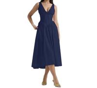 REINNAT Emmelina Baumwoll-Korsett-Sommerkleid, Sommer, V-Ausschnitt, rückenfreies Kleid, Schnürung, fließendes Sommerkleid, Maxikleid, marineblau, M