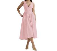 REINNAT Emmelina Baumwoll-Korsett-Sommerkleid, Sommer, V-Ausschnitt, rückenfreies Kleid, Schnürung, fließendes Sommerkleid, Maxikleid, rose, L