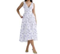REINNAT Emmelina Baumwoll-Korsett-Sommerkleid, Sommer, V-Ausschnitt, rückenfreies Kleid, Schnürung, fließendes Sommerkleid, Maxikleid, blaue blumen, M