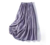 REINNAT Leinen-Midirock, Damen, Bohemian-Stil, Baumwolle, Leinen, doppellagig, elastische Taille, langer Maxirock, hohe Taille, halber Körperrock, violett, 52