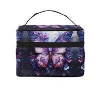 Reise-Kosmetiktasche für Damen, Motiv: Schmetterlinge und Blumen, 22,9 x 16,5 x 15,7 cm, tragbar, große Kapazität, Kosmetiktasche, Aufbewahrungstasche für Mädchen, Schwarz, Einheitsgröße