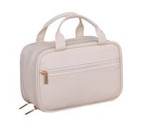 Reise-Kosmetiktasche, Reise-Make-up-Tasche aus PU-Leder, doppellagig, tragbar, wasserdichte Reisetasche mit Trennwand für Kosmetik, cremig, Consulte la descripción, Siehe Beschreibung