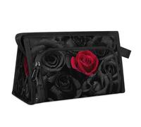 Reise-Kulturbeutel mit Rosen, für Damen, Herren, Mädchen, Jungen, schwarz, rote Rosen, multifunktionale Make-up-Tasche, Kosmetik-Organizer, Duschtasche, farbe, M, Taschen-Organizer