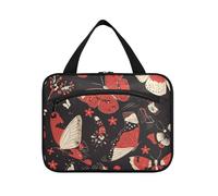 Reise-Kulturbeutel zum Aufhängen, Motiv: Schmetterlinge, mit Haken, kompakte Designer-Medikamententasche für wichtige Dinge für Frauen, Arbeit, Cartera para maquillaje L, Schwarz / Rot