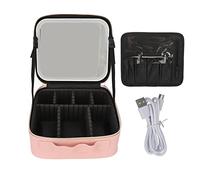 Reise-Make-up-Koffer mit großem beleuchtetem Spiegel, 3 Farben, LED-Helligkeit, tragbarer Kosmetikkoffer, rosa, PU-Leder, Aluminium, Metall, großes Fassungsvermögen, für Reisen,