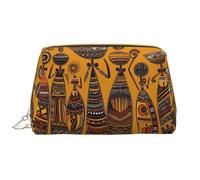 Reise-Make-up-Tasche für Damen, große Kapazität, Kosmetiktasche, PU-Leder, wasserdicht, Kulturbeutel, kreative afrikanische Kultur, Make-up-Tasche, tragbar, weit offen, Make-up-Organizer mit