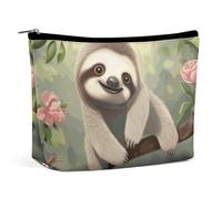 Reise-Make-up-Tasche, große Kapazität, Kosmetiktasche für Damen, wasserdicht, tragbar, Kosmetiktasche, Aufbewahrungstasche, niedliche Giraffe, Blumen, bedruckte Kulturbeutel, Niedliches Baby-Faultier