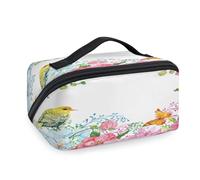 Reise-Make-up-Tasche mit Blumenmotiv für Damen, Herren, Mädchen, Jungen, Blumen, Schmetterlinge, Vogel, Kulturbeutel, tragbar, Kosmetik, Toilettenartikel, Organizer, Duschtasche