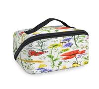 Reise-Make-up-Tasche mit Blumenmuster für Damen, Herren, Mädchen, Jungen, Blumen, Bienen, Schmetterlinge, Kulturbeutel, tragbar, Kulturbeutel, Kosmetik, Toilettenartikel, Organizer, Duschtasche