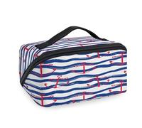 Reise-Make-up-Tasche mit rotem Anker, blaue Wellen, für Damen, Herren, Mädchen, Jungen, Anker, Kulturbeutel, tragbar, Kosmetik, Toilettenartikel, Organizer, Duschtasche