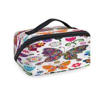 Reise-Make-up-Tasche mit Schmetterlingen, für Damen, Herren, Mädchen, Jungen, Blumen, Schmetterlinge, Kulturbeutel, tragbar, Kosmetik, Toilettenartikel, Organizer, Duschtasche