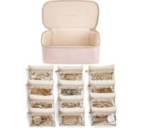 Reise Schmuckkasten mit 12 Schmuckbeuteln Leder Transparent Samt