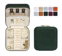 Reise-Schmuckschatulle aus Saffiano-Leder mit Spiegel | tragbare Schmucktasche mit Reißverschluss | mehrere Fächer Schmuck-Organizer für Frauen | Beliebtes Geschenk Schmuckschatulle Ringe Ohrringe