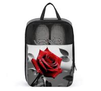 Reise-Schuhtaschen, schwarz und weiß mit roter Rose, wasserdicht, tragbarer Organizer, Schuhbeutel, mit stabilem Reißverschluss, Kreuzfahrtschiff-Essentials, schwarze und weiße rote Rose,