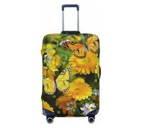 Reisegepäckabdeckung, gelber Schmetterling und gelbe Gänseblümchen, Kofferschutz, elastisch, waschbar, kratzfest, Gepäckabdeckung, dicker Gepäckschutz, passend für 45,7 - 81,3 cm Gepäck, Schwarz , L