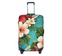 Reisegepäckabdeckung, Hawaii-Blumen auf grünem Hintergrund, Koffer-Schutz, elastisch, waschbar, kratzfest, Gepäckabdeckung, dicker Gepäckschutz, passend für 45,7 - 81,3 cm Gepäck, Schwarz , S