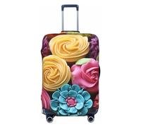 Reisegepäckhülle, kratzfest, elastisch, dick, Gepäckschutz, waschbar, bunte Cupcakes, Regenbogenblumen, Kuchen, Kofferhülle, passend für 45,7 - 81,3 cm Gepäck, Schwarz , L