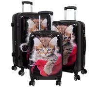 Reisekoffer Set 3tlg Trolley Hartschale Motiv Katze sw Polycarbonat