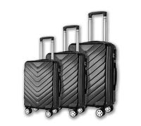 Reisekofferset inkl. 100€ Reisegutschein, Schwarz, Kunststoff, 3-teilig, 50x77x31 cm, AZO-frei, Trennwände im Innenraum, Zahlenschloss, höhenverstellbarer Teleskopgriff, 360°-Rollensystem, Trolleyfunk