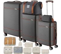 tectake® 13-TLG. Koffer Set mit Reisetasche, Koffer & Trolleys, Reisekoffer mit Rollen, Kofferset mit 3X Koffer groß und Tasche, Hartschalenkoffer mit TSA Schloss - anthrazit