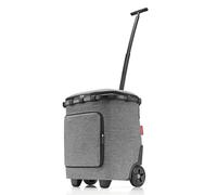 reisenthel carrycruiser Plus in Frame Twist Silver - Tragbarer Einkaufstrolley mit Kühlfach, Schultergurt und herausnehmbarer Netz-Innentasche - Obermaterial aus recycelten PET-Flaschen
