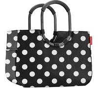 Reisenthel Einkaufstasche 25 Liter LOOPSHOPPER L DOTS WHITE, 46 x 34 cm - Schwarz - Weiß - Polyester - Aluminium - ringförmige Tragegriffe