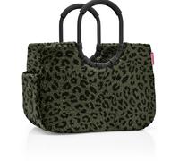 Reisenthel Einkaufstasche 25 Liter LOOPSHOPPER L TEDDY LEO OLIVE, 46 x 34 cm - Olivgrün - Schwarz - Polyester - Teddystoff - Aluminium - ringförmige Tragegriffe