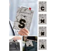 Reisepass Schutzhülle, schwarze Handtuchstickerei, Muster mit A-Z Buchstaben, Unisex RFID Vintage Business Reisepass Hülle, tragbares Design, Reisepas