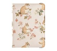 Reisepass- und Impfkarten-Brieftasche, Motiv: niedliche Eichhörnchen, rosa Blumen, Reisepasshülle mit Impfkarten-Schlitz, Reisepasshülle, Combo mit Impfkartenfach für Reisen, unverzichtbar