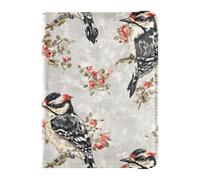 Reisepass- und Impfkarten-Brieftasche, Motiv: rote Blumen, Vögel, Reisepasshülle für Damen und Herren, wasserdicht