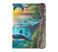 Reisepasshülle aus Leder, 3D-Loch, weiße Wand, Ozean, Tier, Fisch, Meer, dekorativer Reisepasshalter für Reisen, Familie, Impfausweis, Reisedokumente, Brieftasche, ultradünn, 3D Loch weiße Wand Ozean