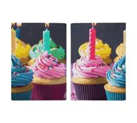 Reisepasshülle aus Leder, bunt, mit Cupcake-Motiv, bedruckt, für Dokumente, Reisegeschenke, Bunte Geburtstags-Cupcakes, 20.3x13.8cm