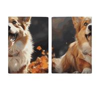 Reisepasshülle aus Leder, goldene glitzernde Fischschuppen, bedrucktes Reisepassbuch für Dokumente, Reisegeschenke, Niedlicher Corgi Hund, 20.3x13.8cm