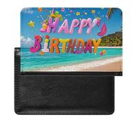 Reisepasshülle aus Leder, Hammerhead Shark Scans The Ocean Travel Document Holder Cover Travel Essentials für Damen und Herren, Happy Birthday on the Beach, Einheitsgröße