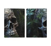 Reisepasshülle aus Leder, leuchtende Farben und Streifen, bedrucktes Reisepassbuch für Dokumente, Reisegeschenke, Grüne Blätter und Totenkopf, 20.3x13.8cm