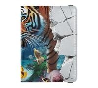 Reisepasshülle aus Leder mit 3D-Rissloch, Motiv: Tiger, Unterwasser, dekorativ, für Herren, Reisepasshülle, ultradünn, 3D Rissloch Tier Tiger Unterwasser, 1 size