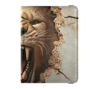 Reisepasshülle aus Leder mit 3D-Rissloch, Motiv: wütender Löwe, dekorativ, Reisedokumente, Organizer, Schutz, Reisepasshülle, leicht, 3D Rissiges Loch wütender Tierlöwe, 1 size