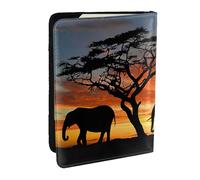 Reisepasshülle aus Leder mit afrikanischem Elefanten-Motiv, mit Kreditkartenfach, für Damen, Herren, Familienausweis, Reisen, Schwarz , Einheitsgröße