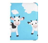 Reisepasshülle aus Leder, Motiv: Cartoon, niedliches weißes Kuh, blauer Himmel, dekorativ, Impfkartenhalter, Kombi, Reisepasshülle, Brieftasche, wasserdicht, Cartoon, niedlich, weiße Kuh, blauer