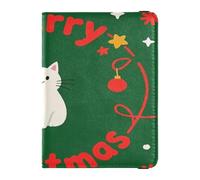 Reisepasshülle aus Leder, Motiv: Frohe Weihnachten, Cartoon, weiß, Katze, dekorativ, wasserdicht, Impfhülle, Schutz, Reisepasshülle, leicht, Frohe Weihnachten Cartoon weiße Katze, 1 size