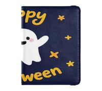 Reisepasshülle aus Leder, Motiv: Happy Halloween, niedlich, niedlich, weiß, einzigartig, dekorativ, für Reisen, Damen, Geldbörse, Kombi, Reisepasshülle, leicht, Happy Halloween Cartoon, niedlich,