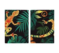 Reisepasshülle aus Leder, Motiv: kleine weiße Hunde, bedruckt, Reisepassbuch für Dokumente, Reisegeschenke, Gecko und tropische Blätter, 20.3x13.8cm