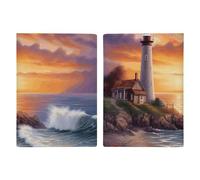 Reisepasshülle aus Leder, Motiv: Leuchtturm bei Sonnenuntergang, handgefertigt, mit Karten- und Ticketschlitz, einfacher Zugriff, Reisepasshülle, Reisepasshülle für Damen und Herren, Stil, 20,3 x 13,8